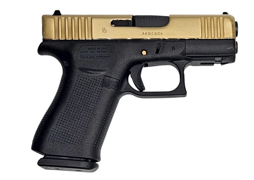 GLOCK 43X FRONT RAIL 9MM GOLD HIGH POLISH WITH ENGRAVING 10RD - Taurus Savings